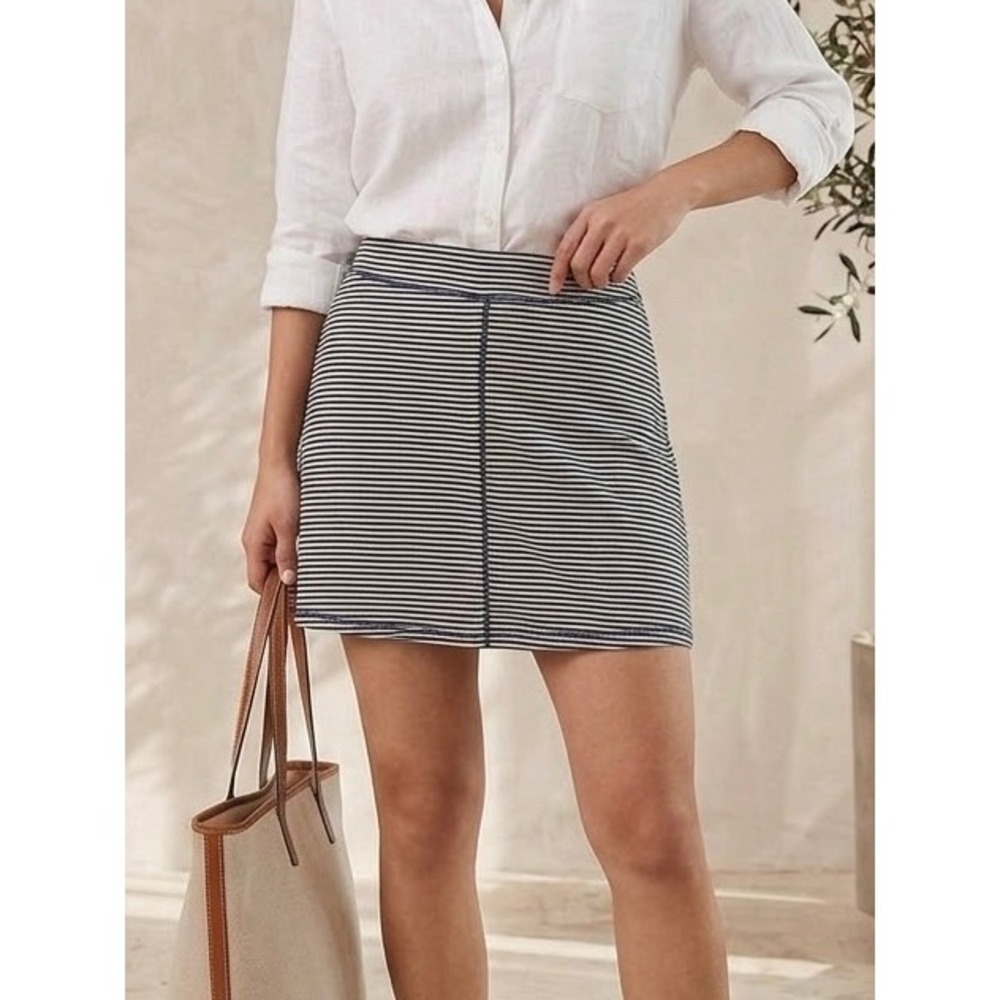 Toad&Co Women XL Blue White Striped Skort Tencel Organic Cotton Chaka Skirt